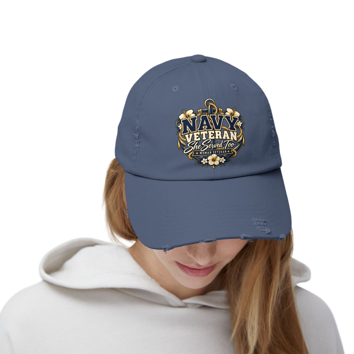 Navy Veteran | Floral Distressed Women Veteran Cap