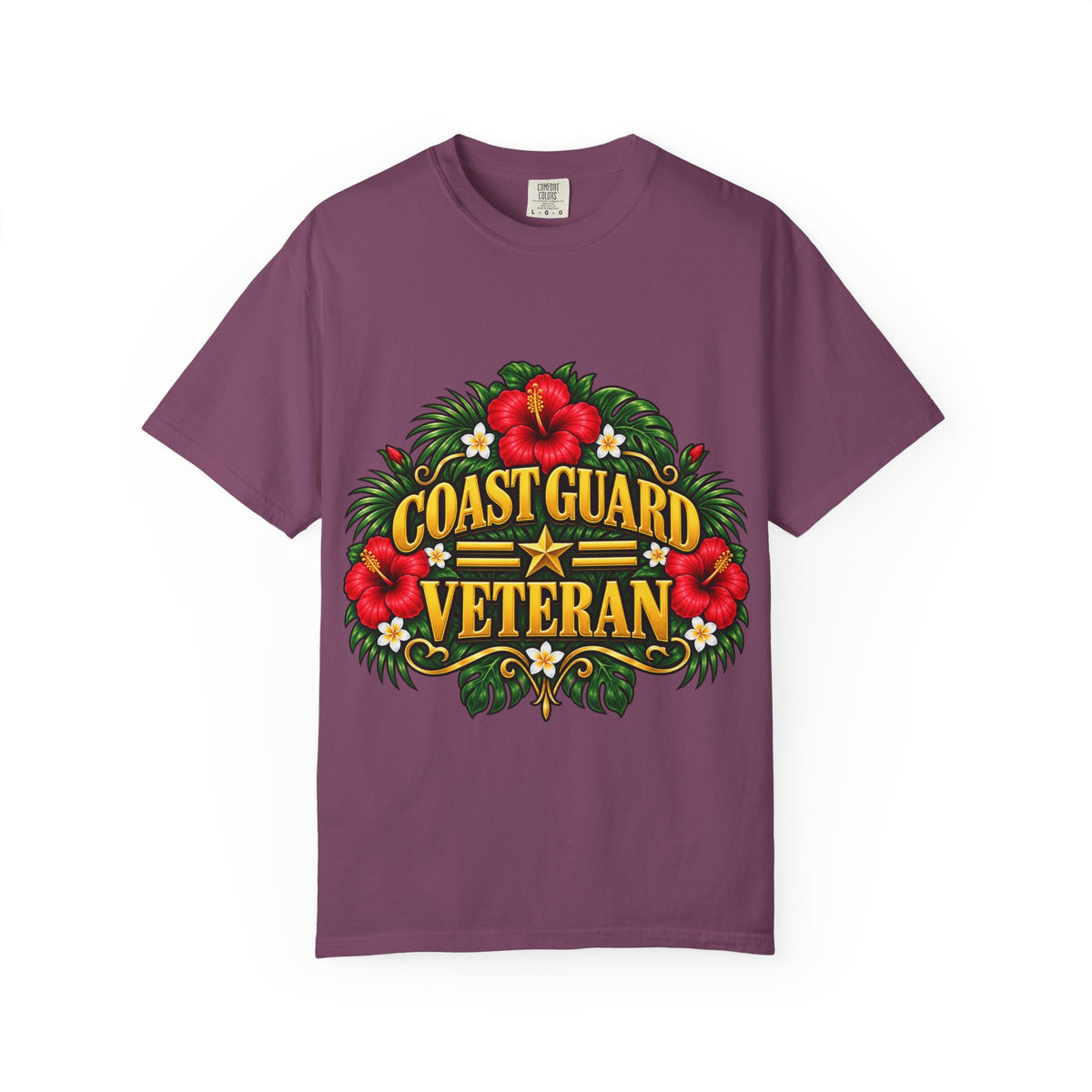 Coast Guard Veteran | Red Hibiscus Floral Garment-Dyed Tee