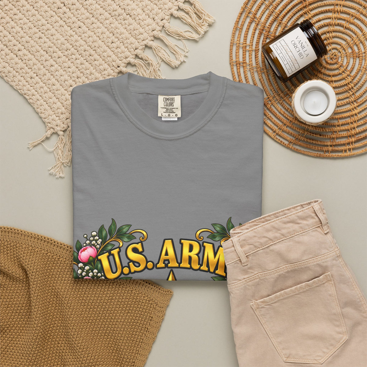 U.S. Army Veteran | Pink Peony Floral Garment-Dyed Tee