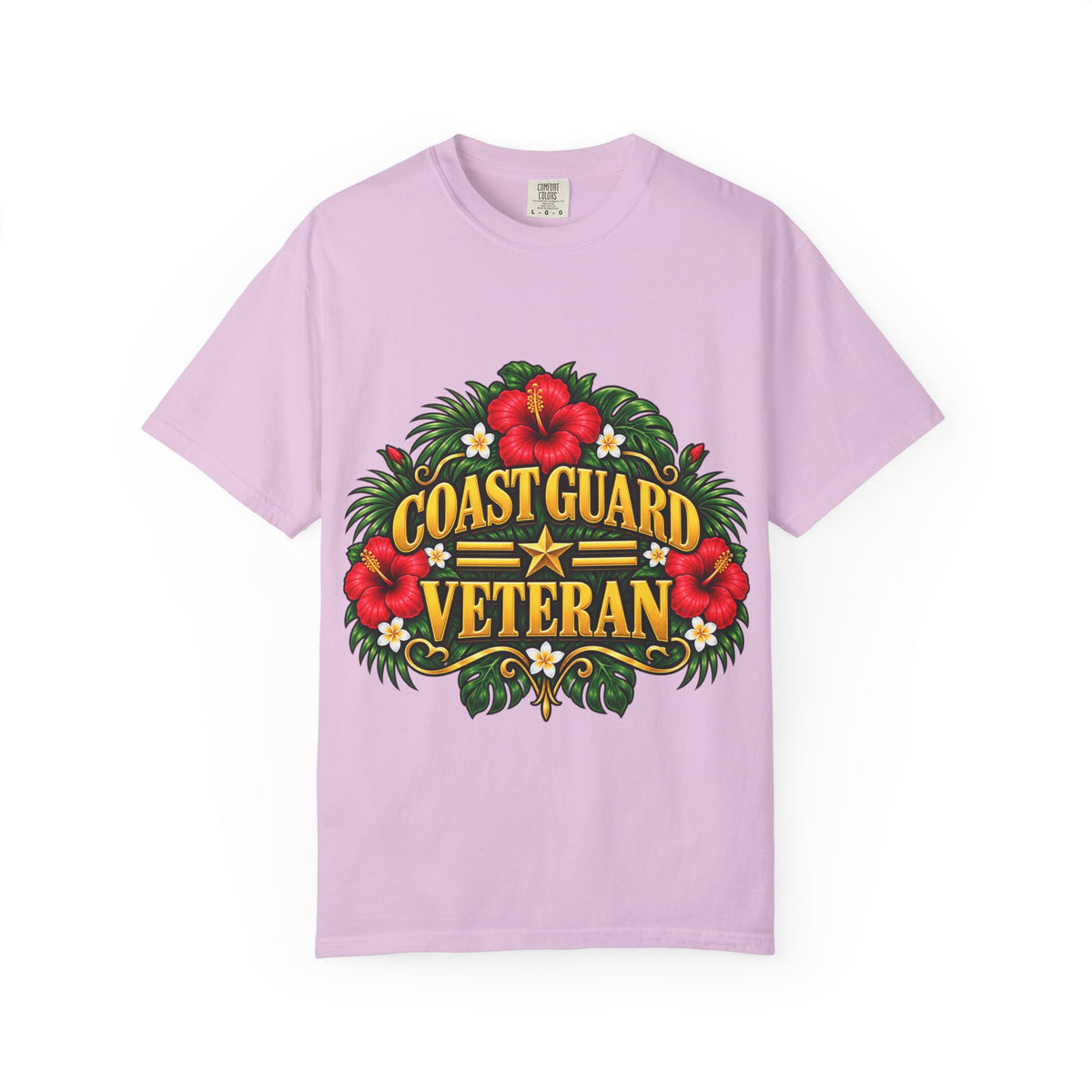 Coast Guard Veteran | Red Hibiscus Floral Garment-Dyed Tee