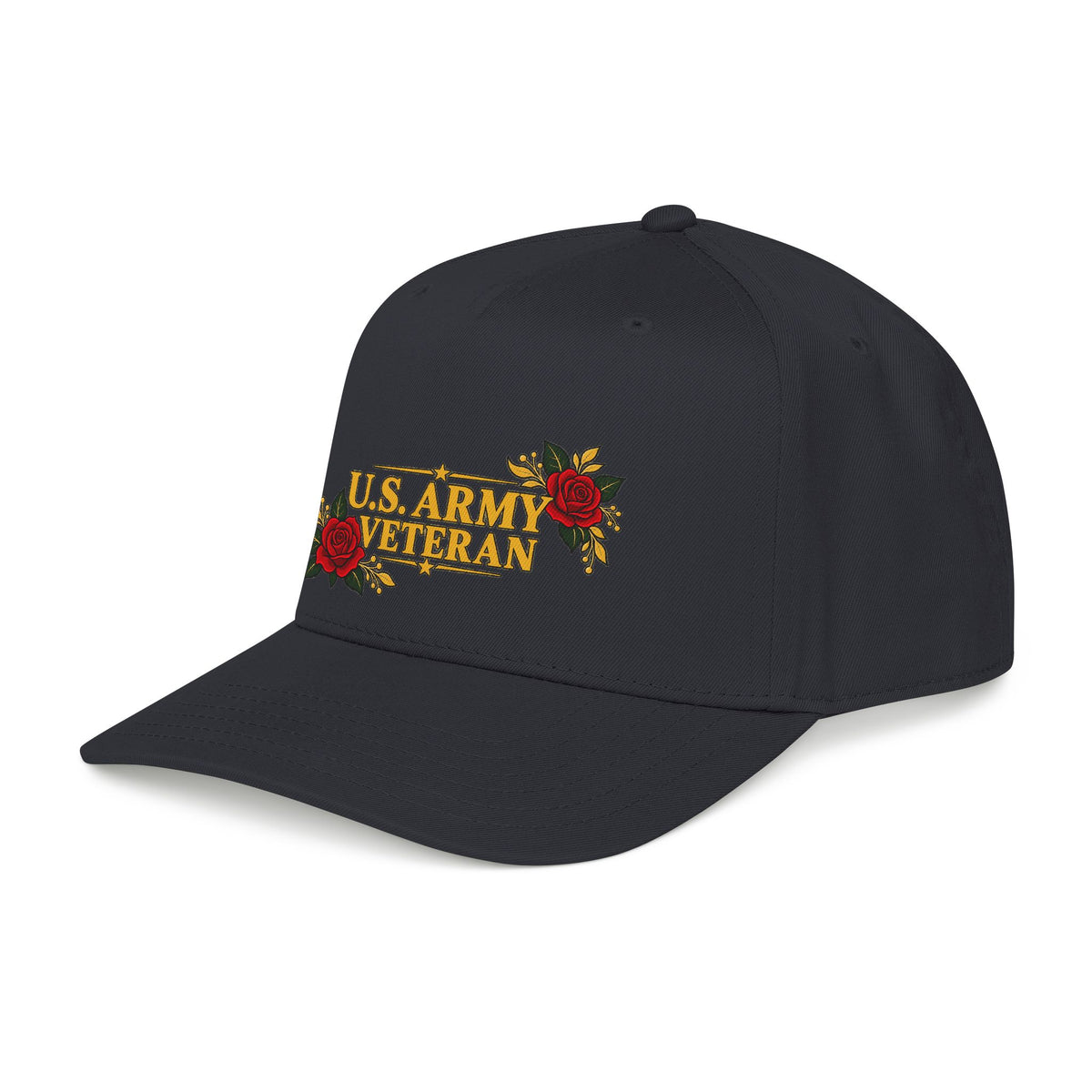 U.S. Army Veteran | Red Rose Floral Mid-Profile Cap