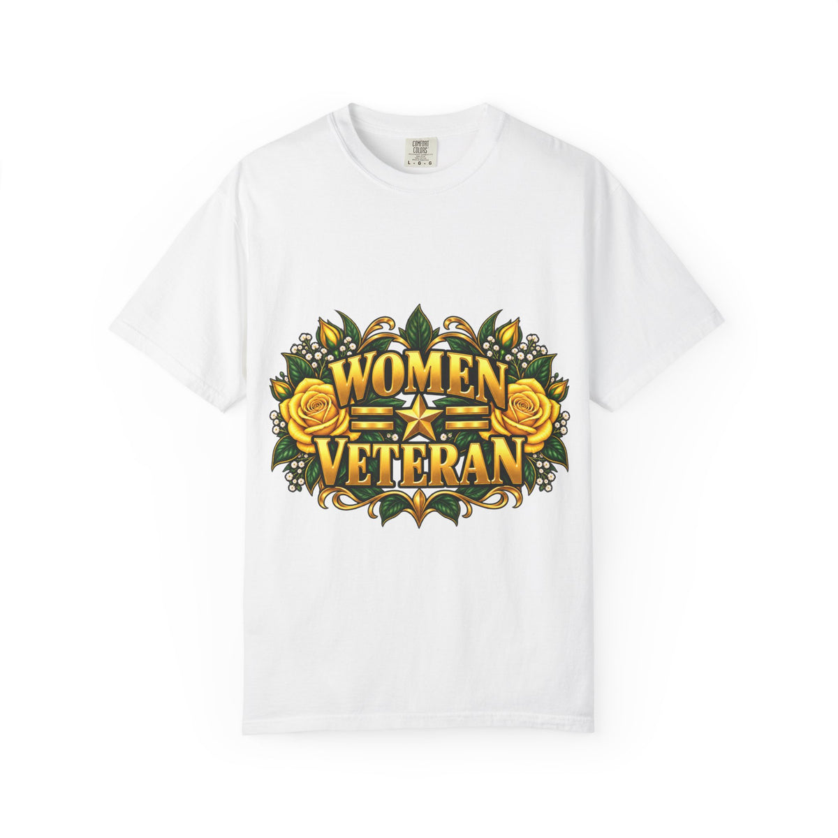 Women Veteran | Yellow Rose Floral Garment-Dyed Tee