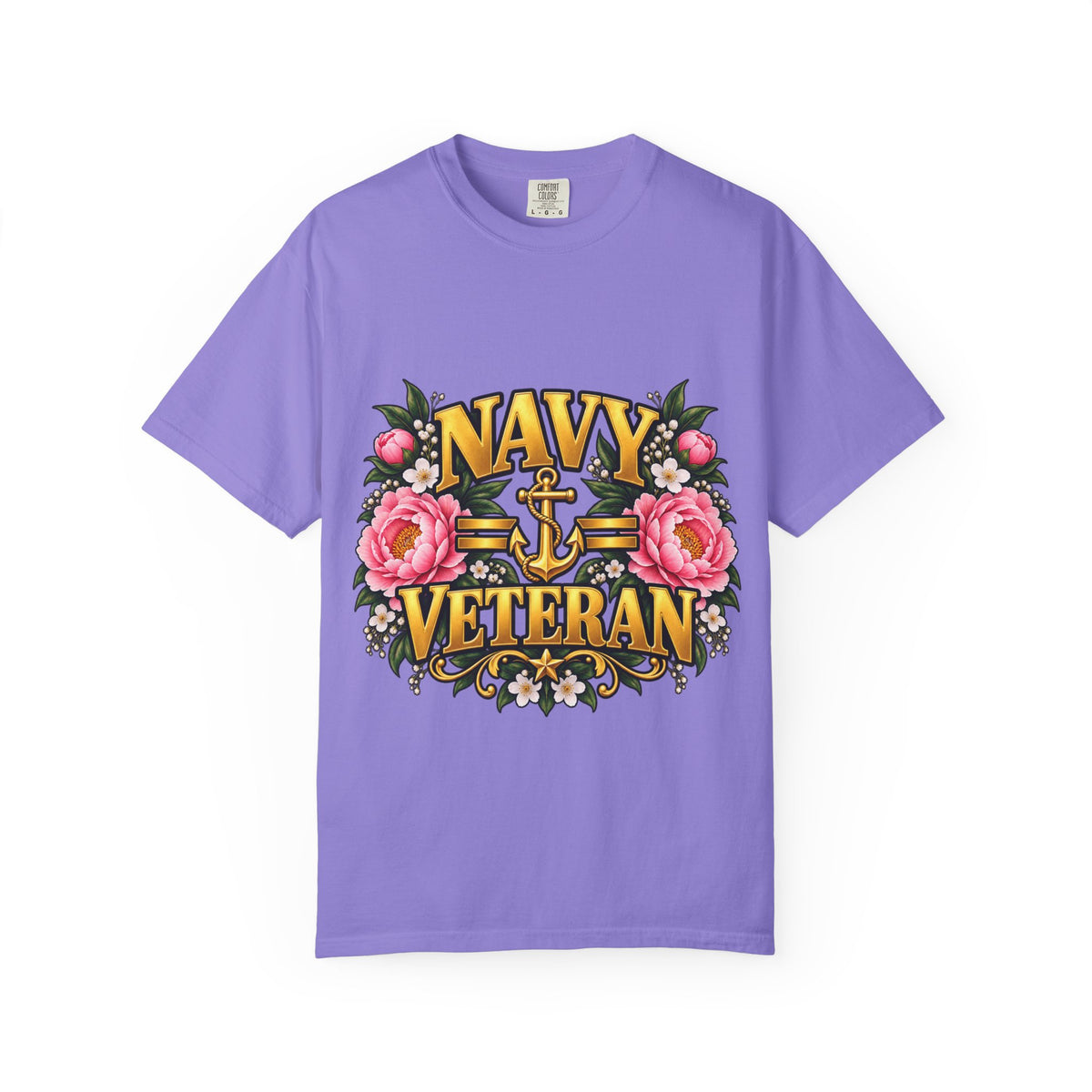 Navy Veteran | Pink Peony Floral Garment-Dyed Tee