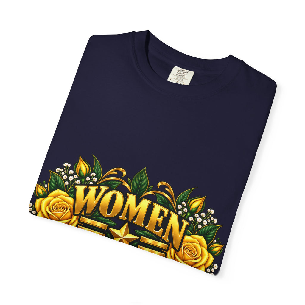 Women Veteran | Yellow Rose Floral Garment-Dyed Tee