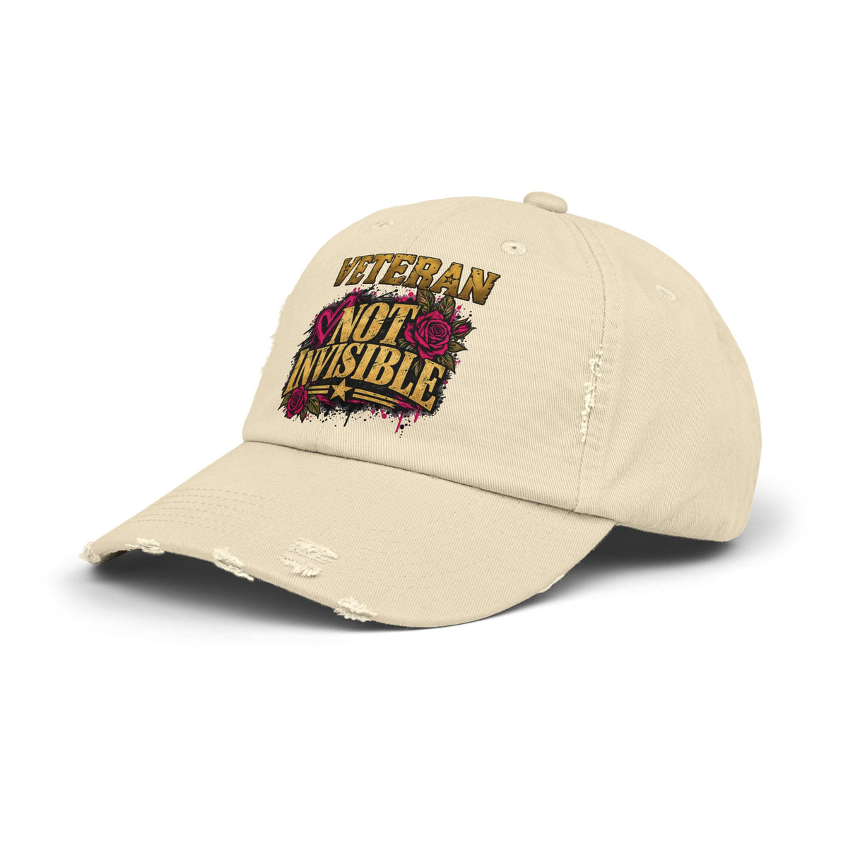 Veteran Not Invisible | Rose Graphic Distressed Cap