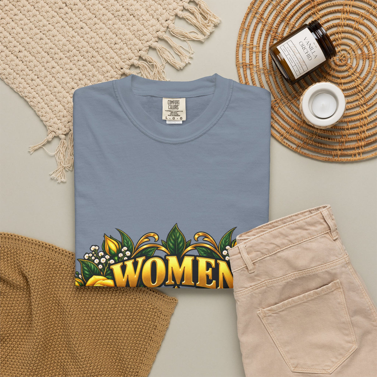 Women Veteran | Yellow Rose Floral Garment-Dyed Tee