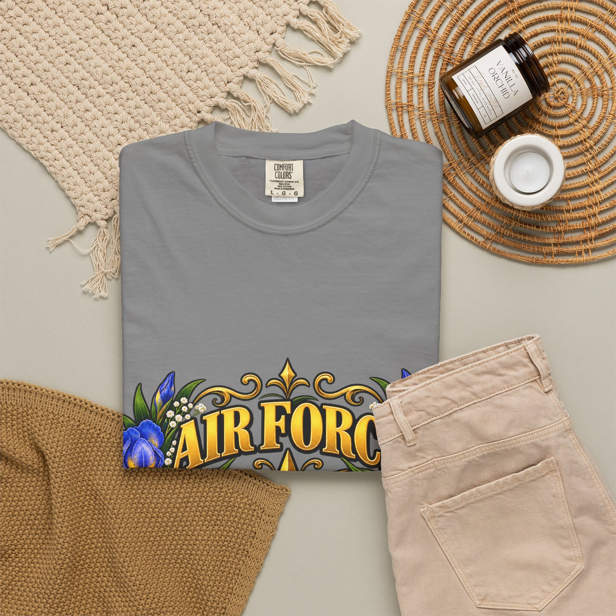Air Force Veteran | Blue Iris Floral Garment-Dyed Tee