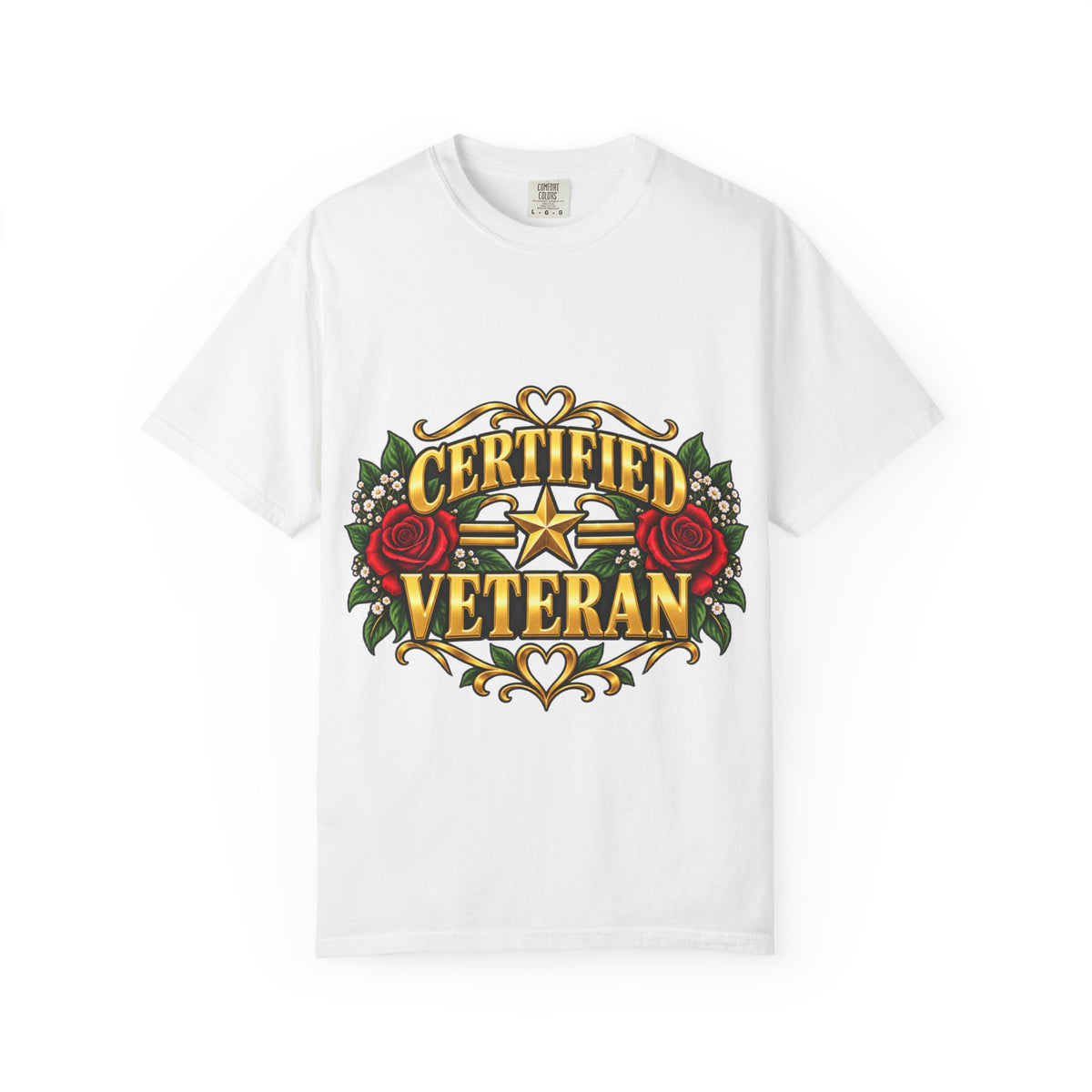 Certified Veteran | Red Rose Floral Garment-Dyed Tee