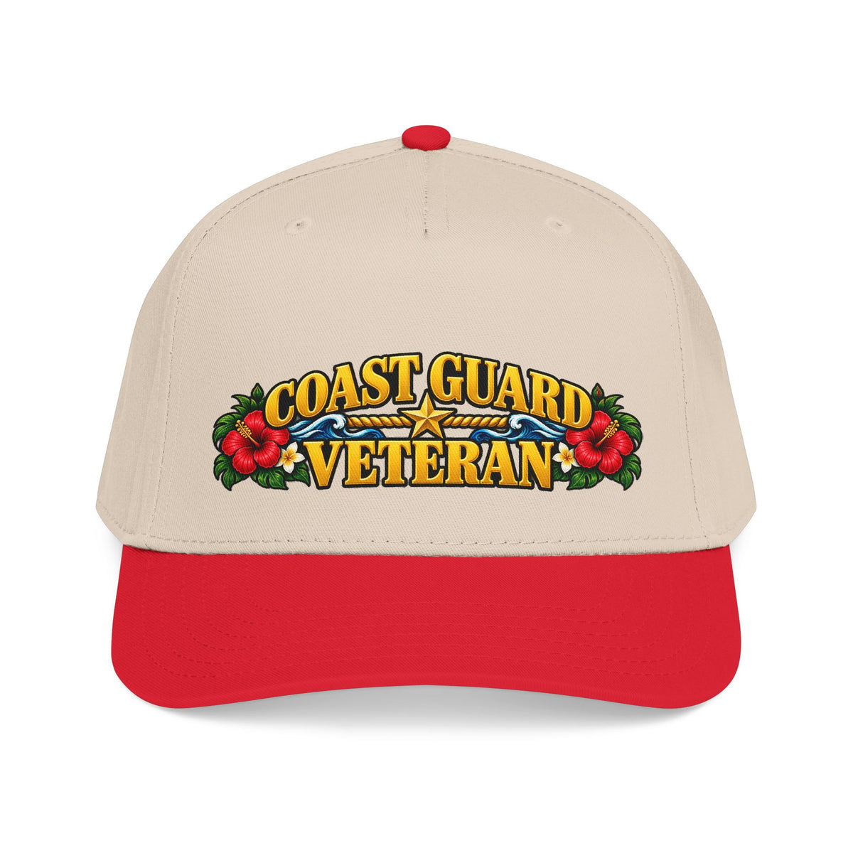 Coast Guard Veteran | Red Hibiscus Floral Mid-Profile Cap