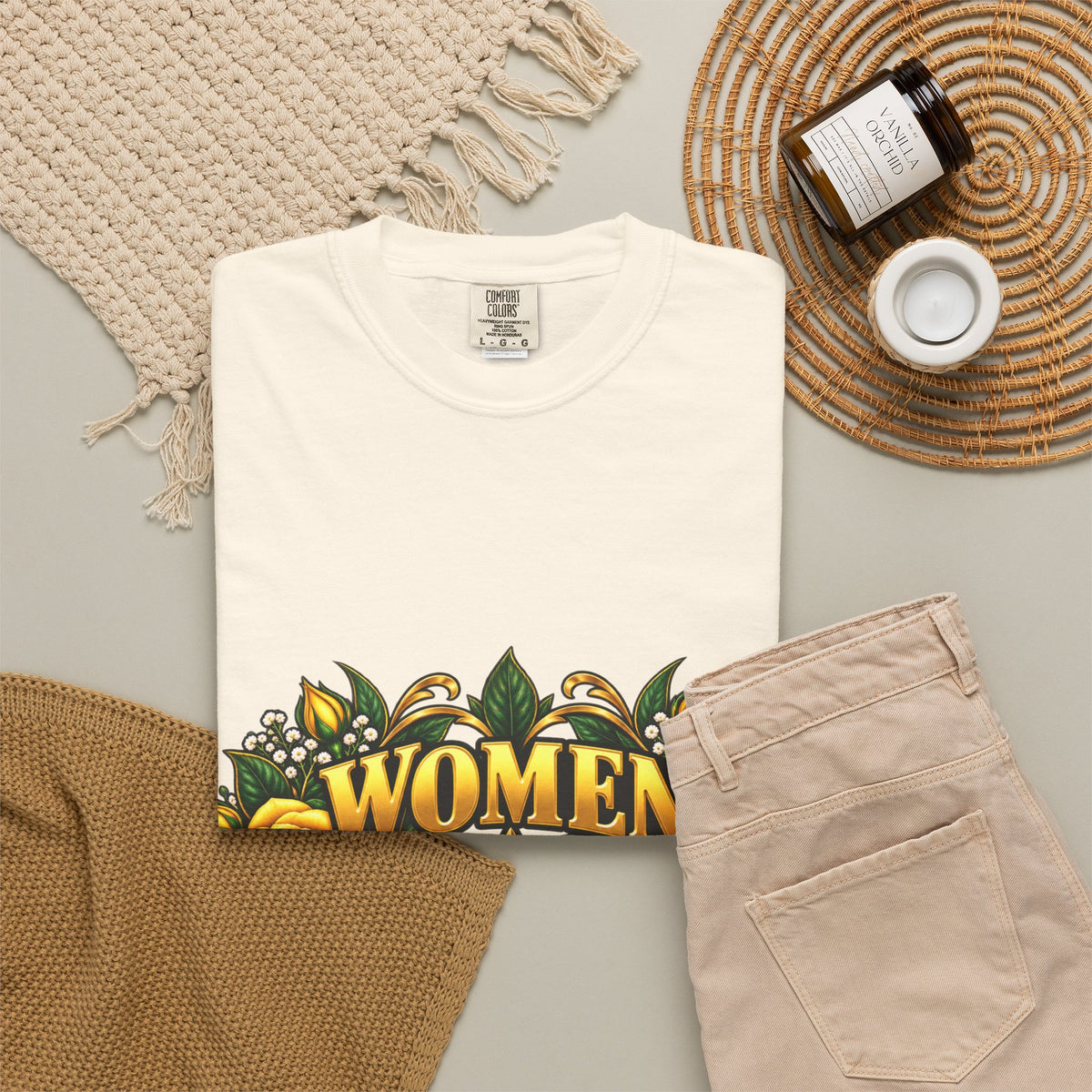 Women Veteran | Yellow Rose Floral Garment-Dyed Tee