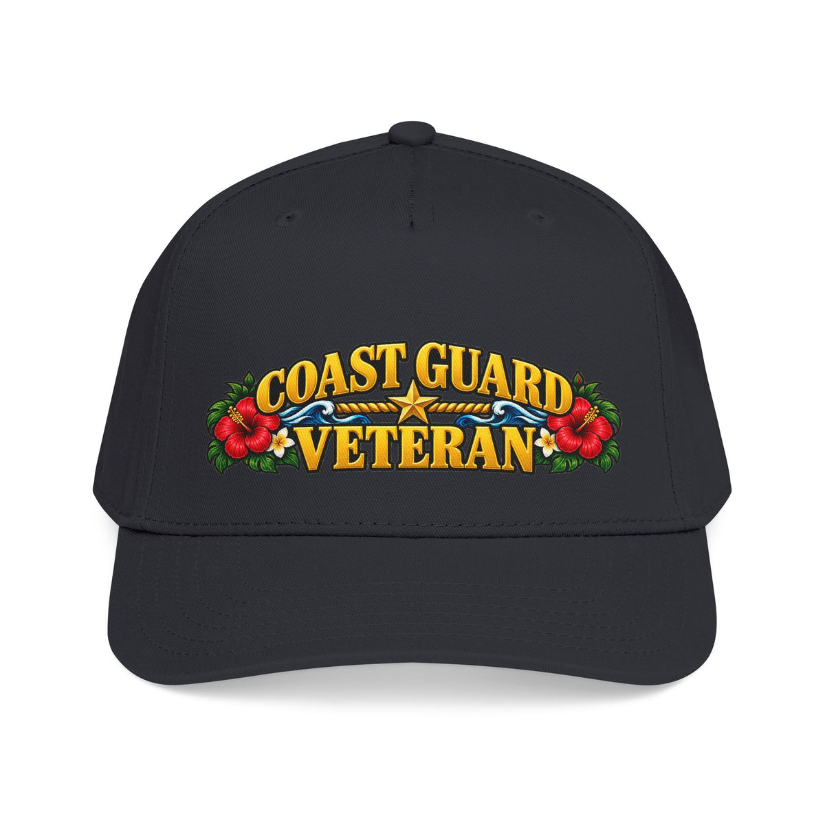 Coast Guard Veteran | Red Hibiscus Floral Mid-Profile Cap