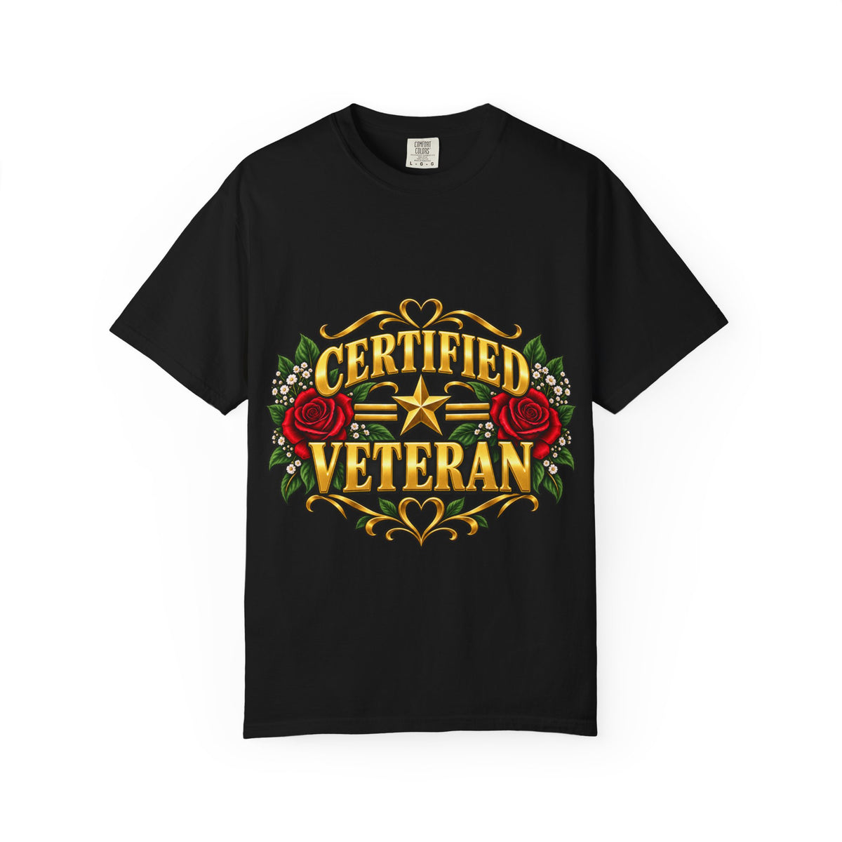 Certified Veteran | Red Rose Floral Garment-Dyed Tee
