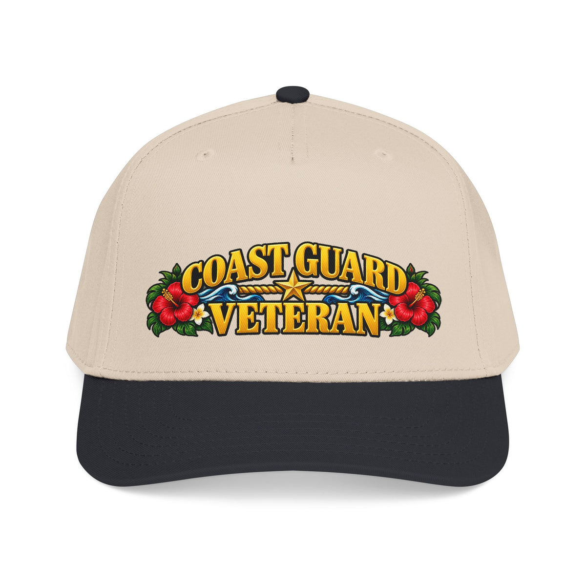 Coast Guard Veteran | Red Hibiscus Floral Mid-Profile Cap