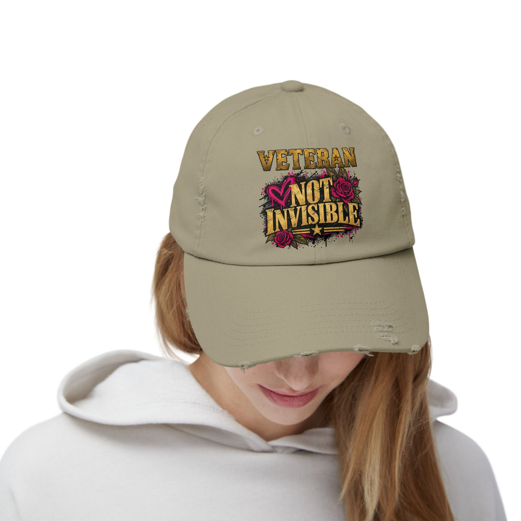 Veteran Not Invisible | Rose Graphic Distressed Cap