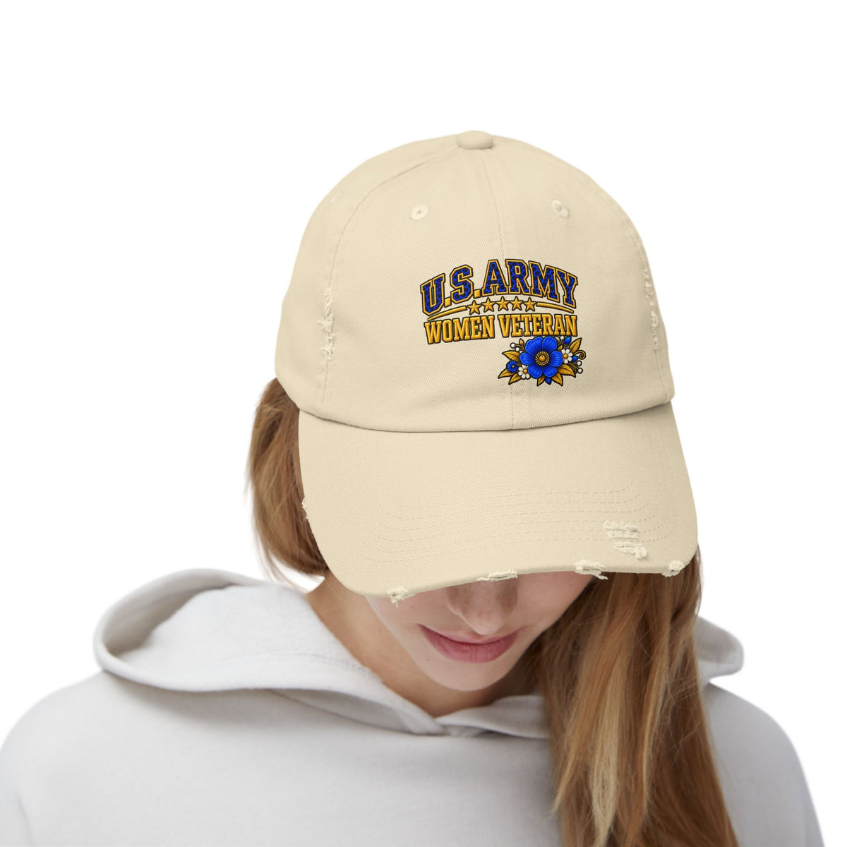 U.S. Army Women Veteran | Blue Floral Distressed Cap