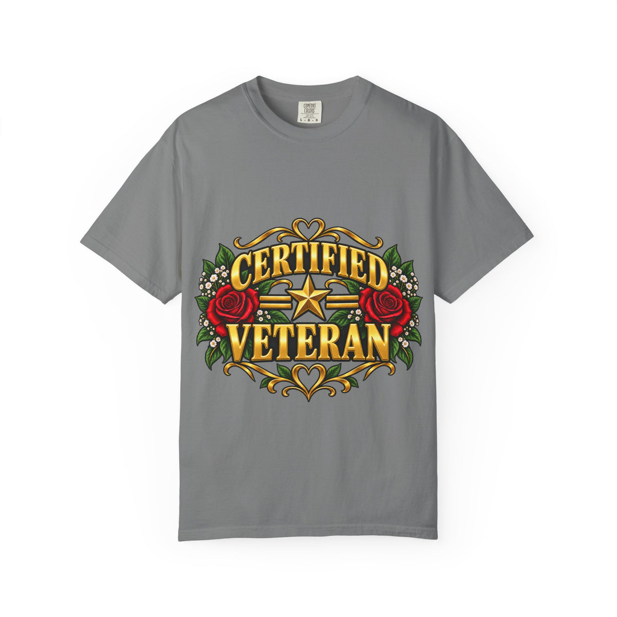 Certified Veteran | Red Rose Floral Garment-Dyed Tee