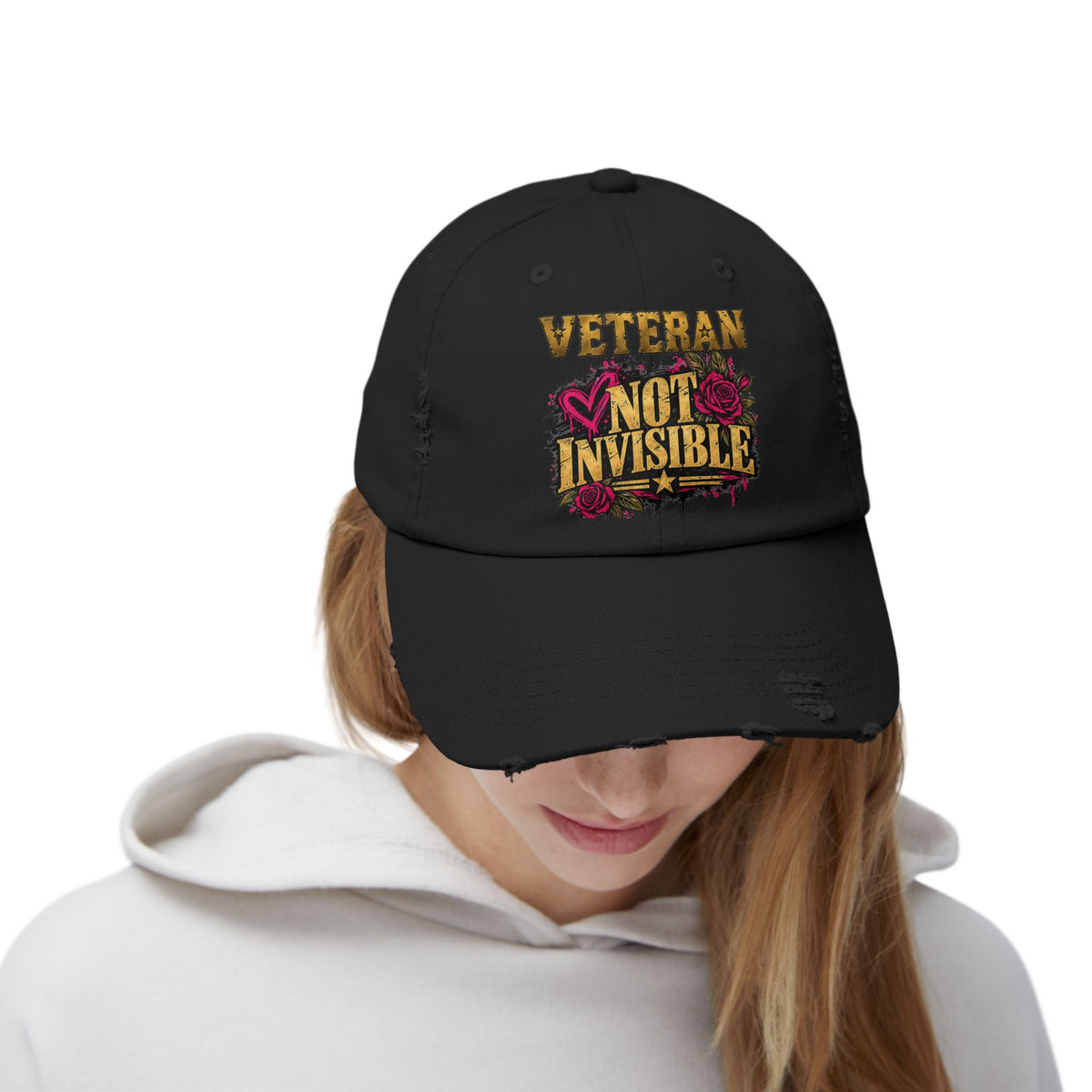 Veteran Not Invisible | Rose Graphic Distressed Cap