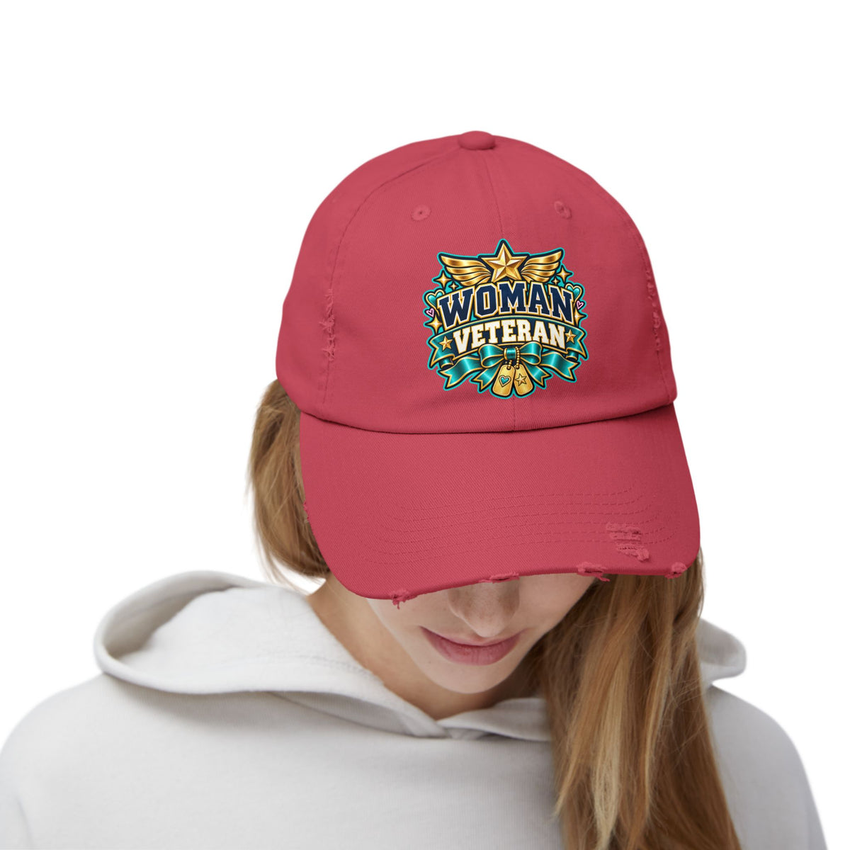 Woman Veteran | Teal Floral Distressed Cap