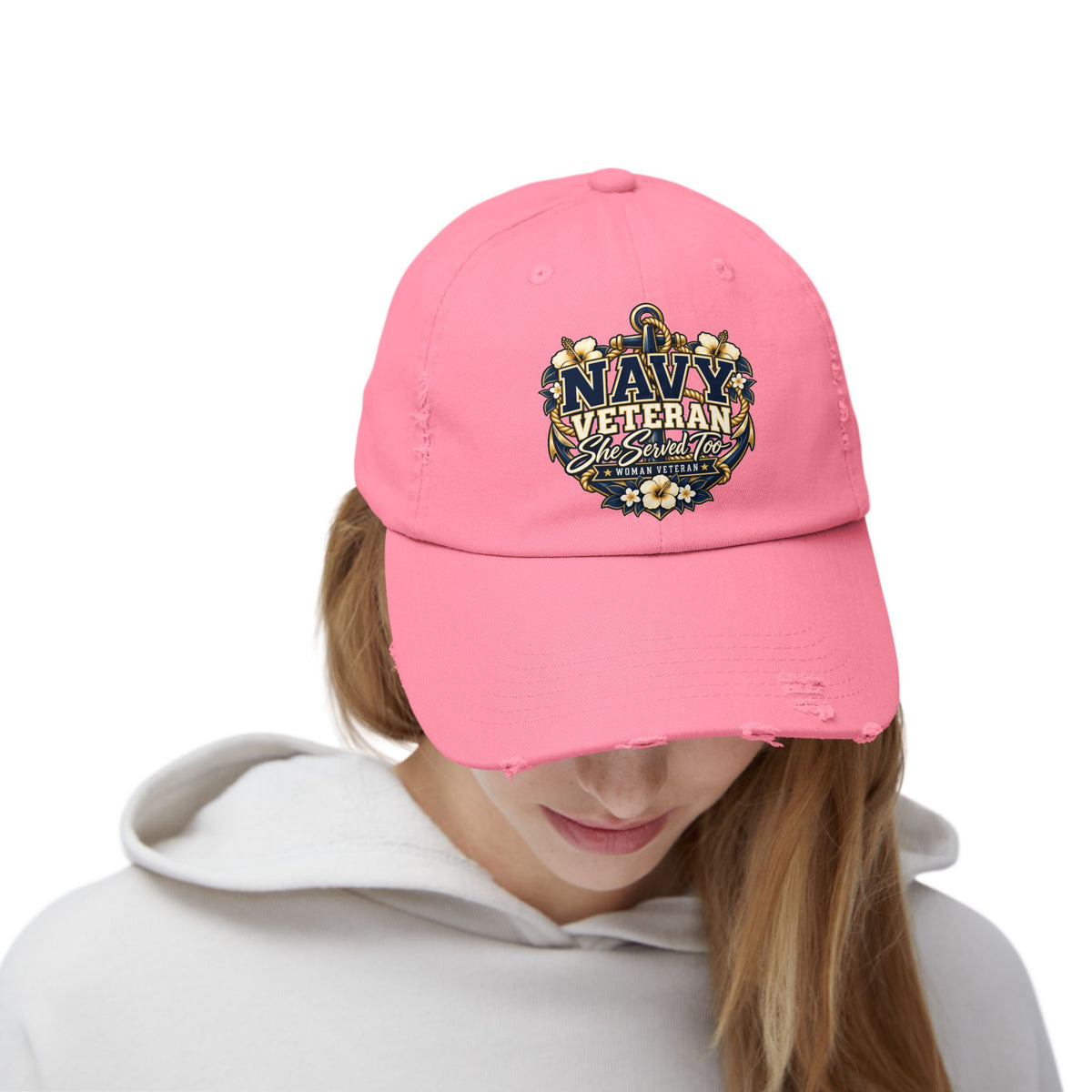 Navy Veteran | Floral Distressed Women Veteran Cap
