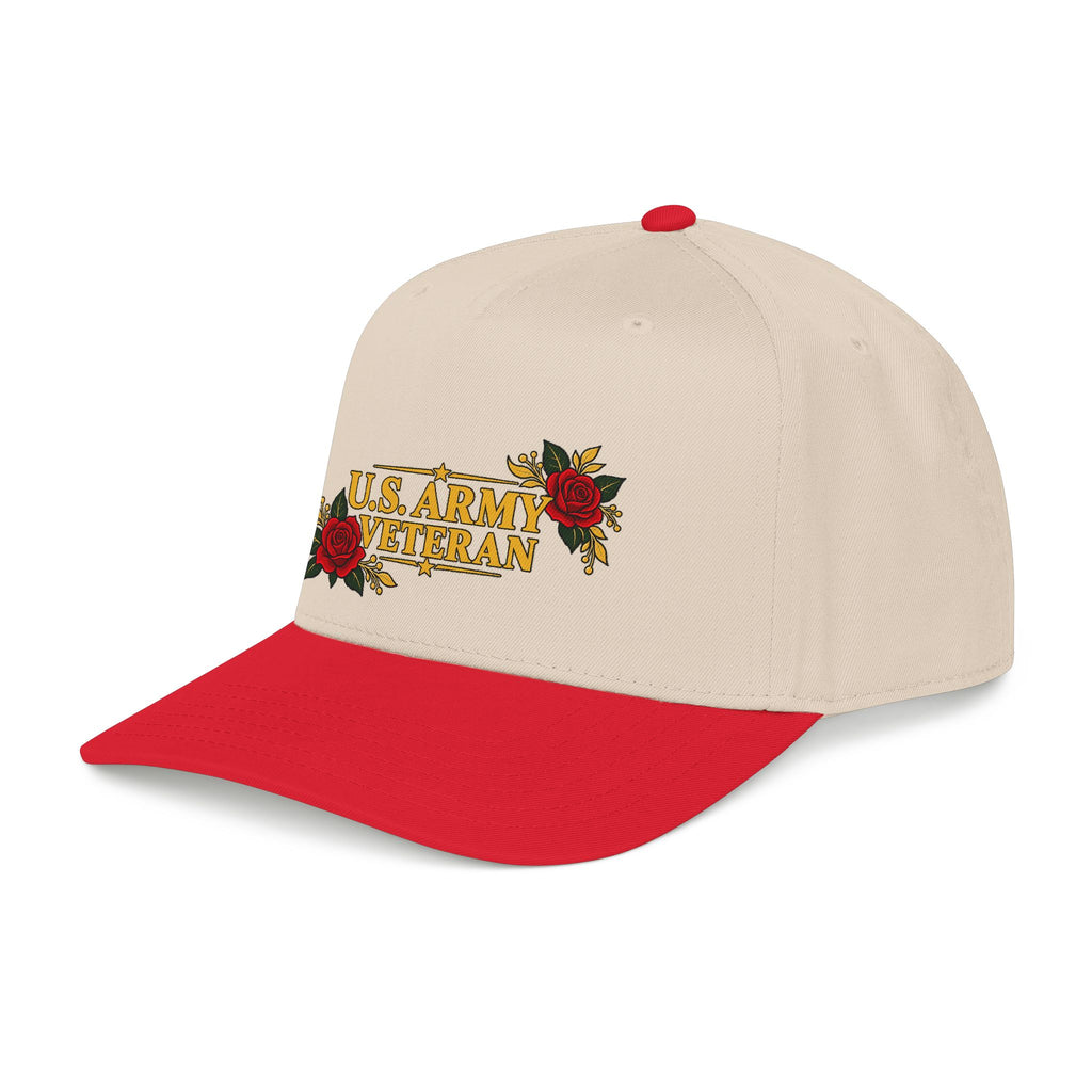 U.S. Army Veteran | Red Rose Floral Mid-Profile Cap