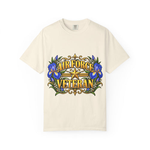 Air Force Veteran | Blue Iris Floral Garment-Dyed Tee
