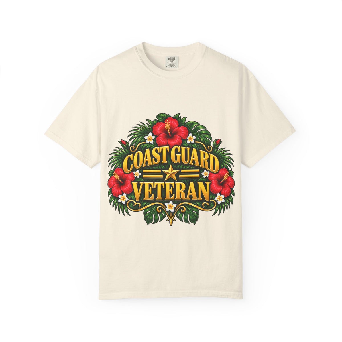 Coast Guard Veteran | Red Hibiscus Floral Garment-Dyed Tee