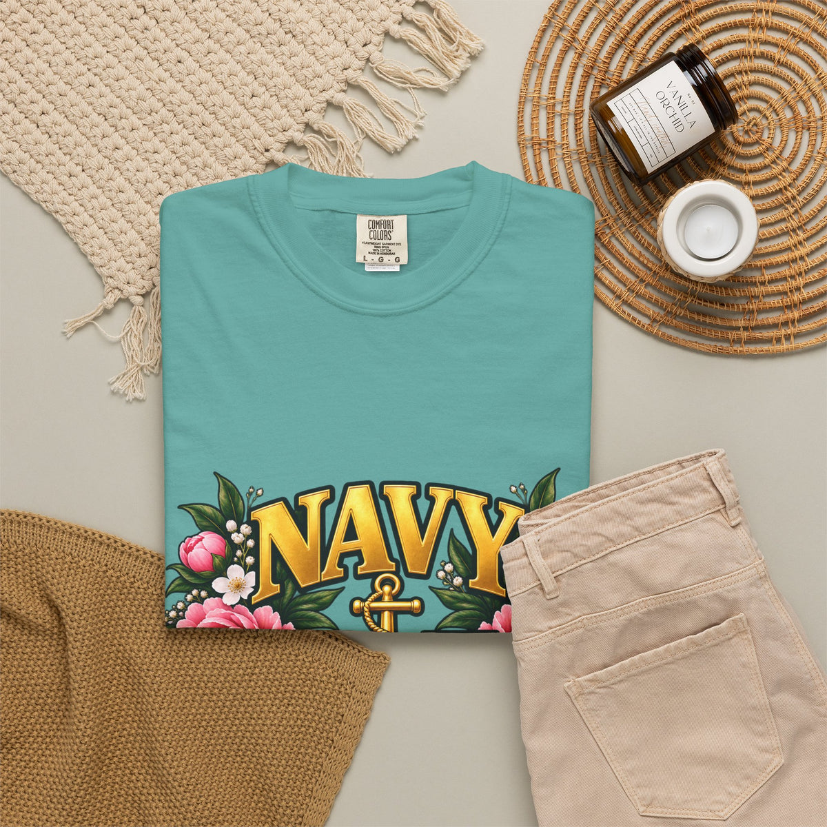 Navy Veteran | Pink Peony Floral Garment-Dyed Tee