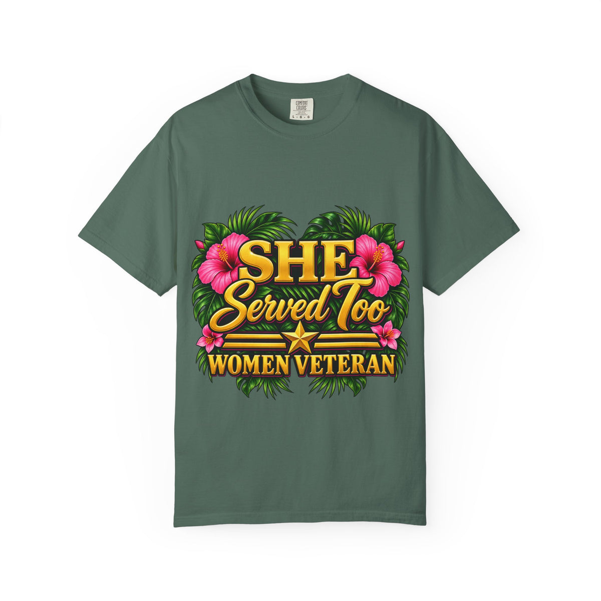 She Served Too | Pink Hibiscus Women Veteran Tee