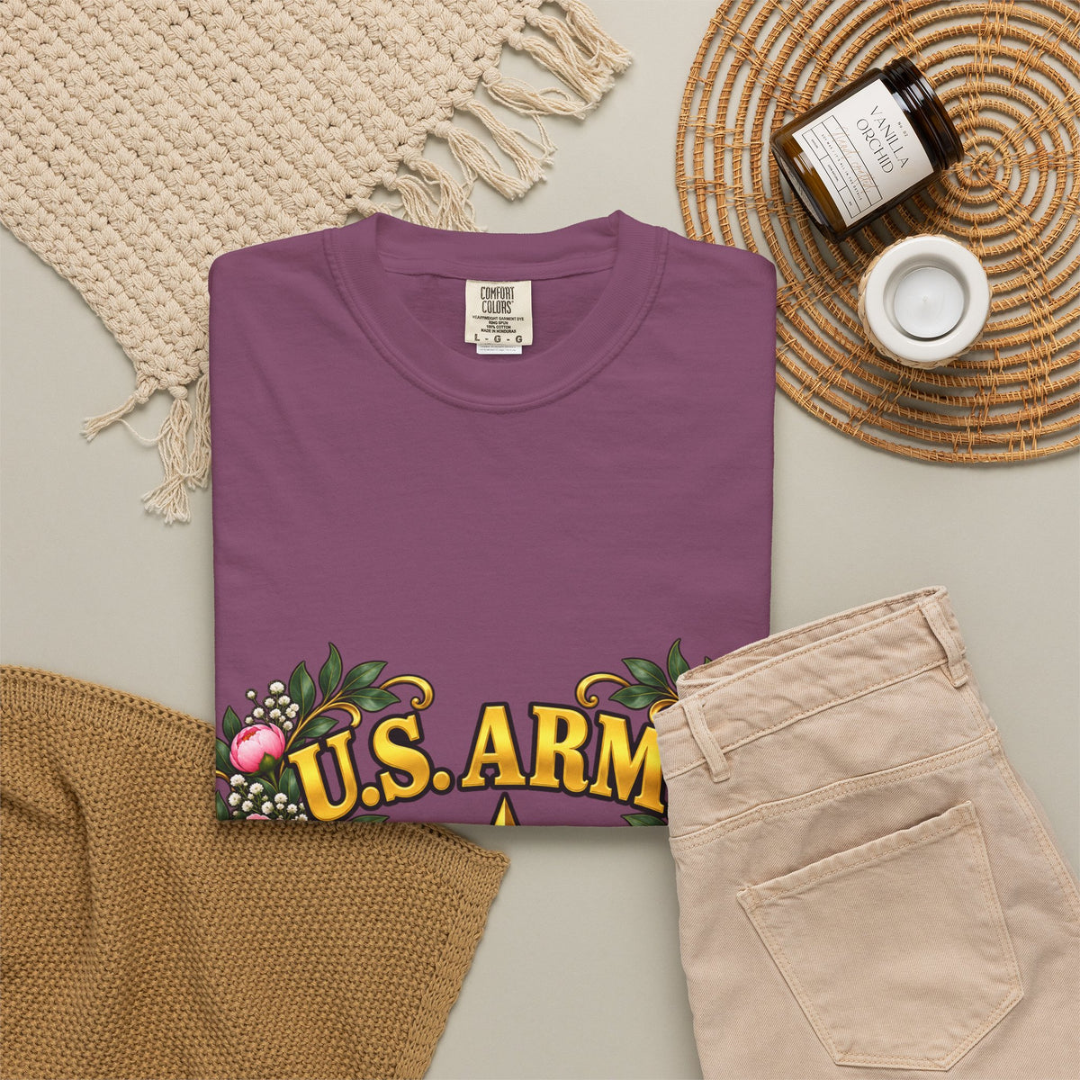 U.S. Army Veteran | Pink Peony Floral Garment-Dyed Tee