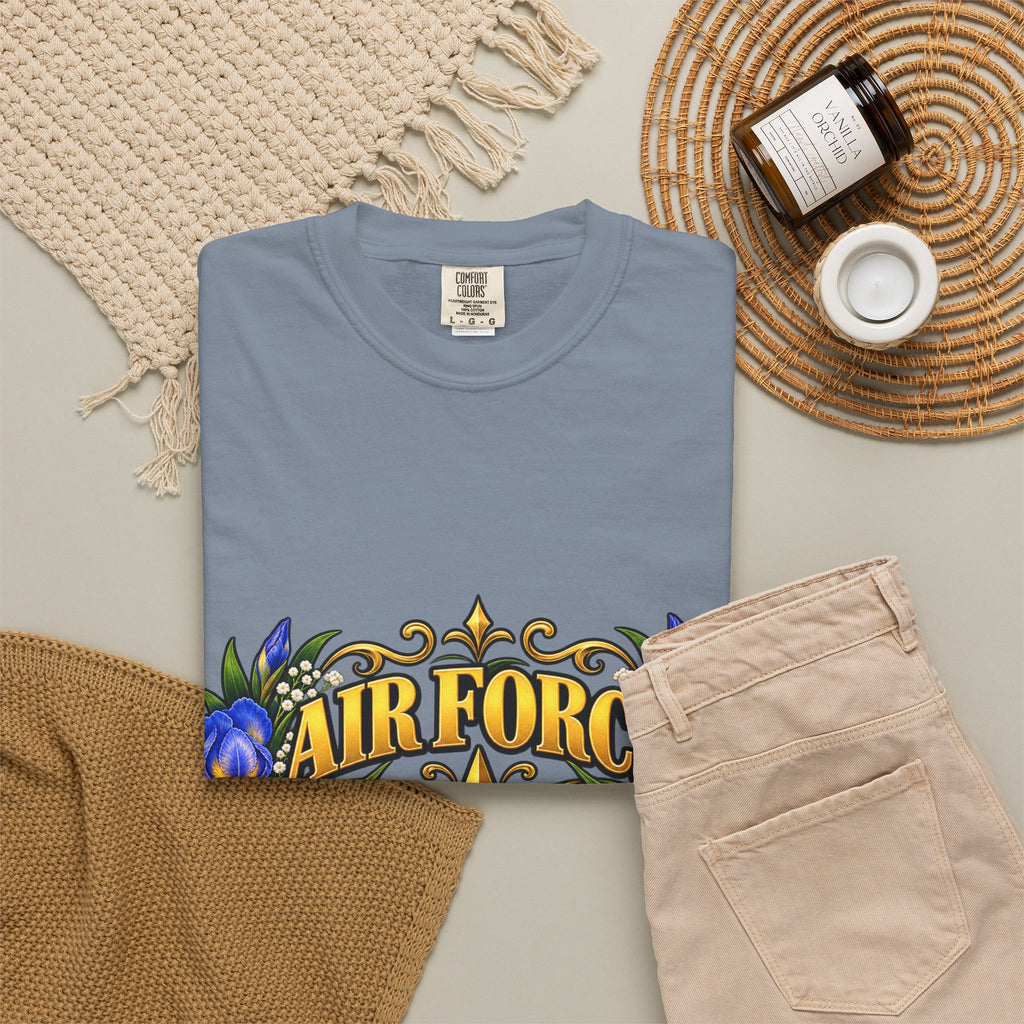 Air Force Veteran | Blue Iris Floral Garment-Dyed Tee