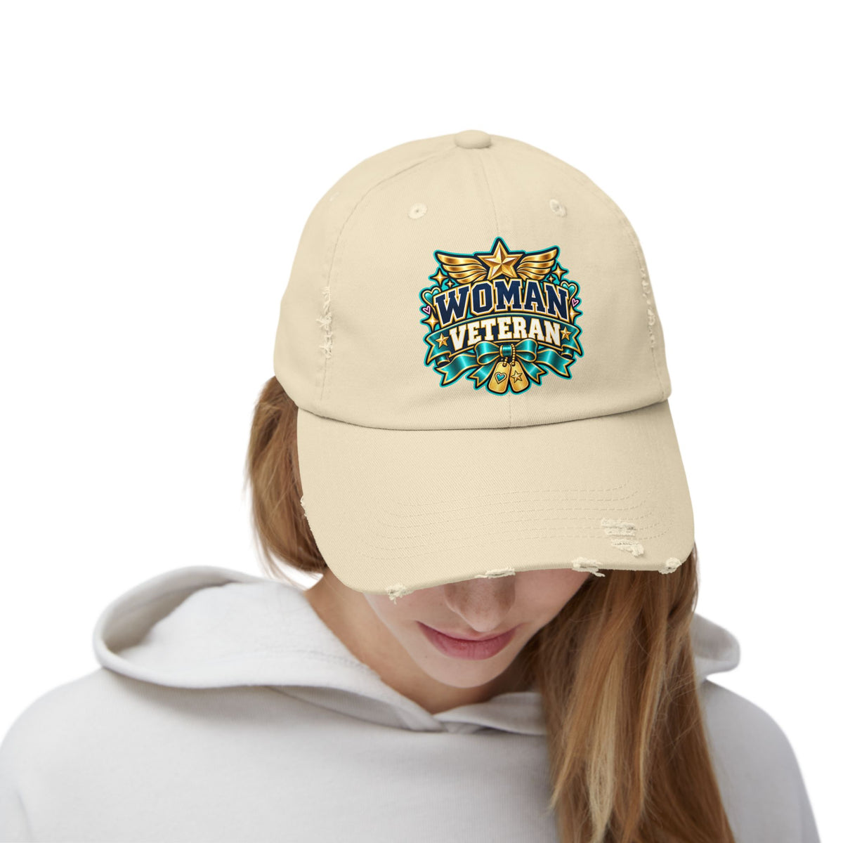 Woman Veteran | Teal Floral Distressed Cap