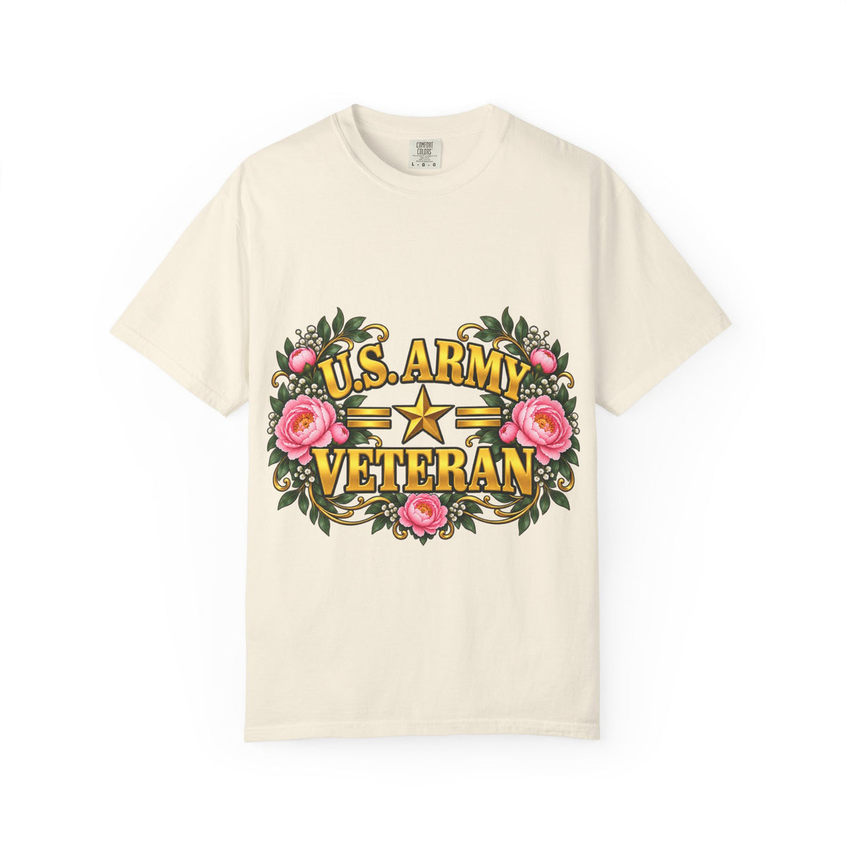 U.S. Army Veteran | Pink Peony Floral Garment-Dyed Tee