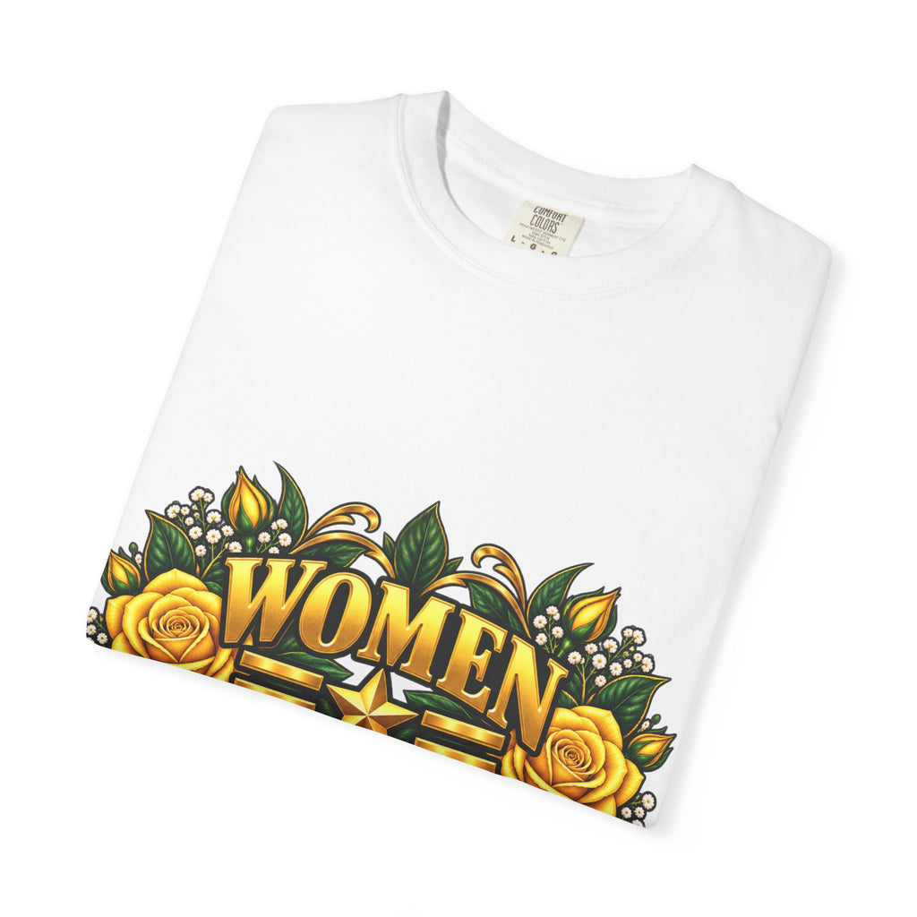 Women Veteran | Yellow Rose Floral Garment-Dyed Tee