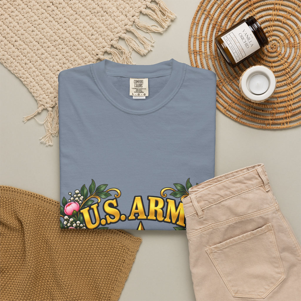 U.S. Army Veteran | Pink Peony Floral Garment-Dyed Tee