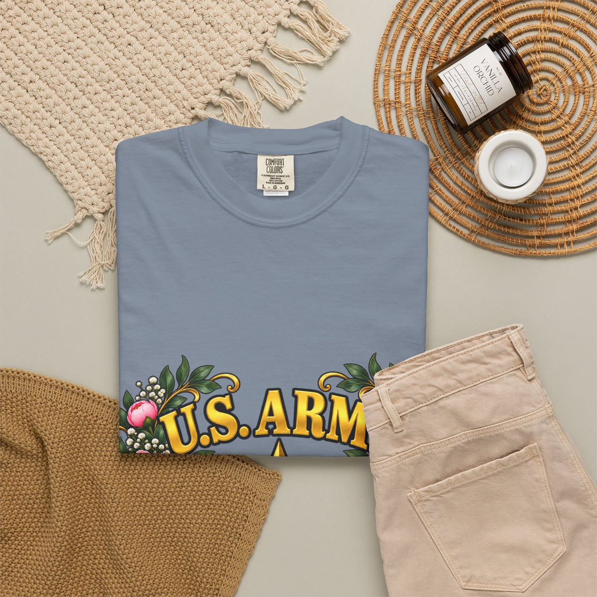 U.S. Army Veteran | Pink Peony Floral Garment-Dyed Tee