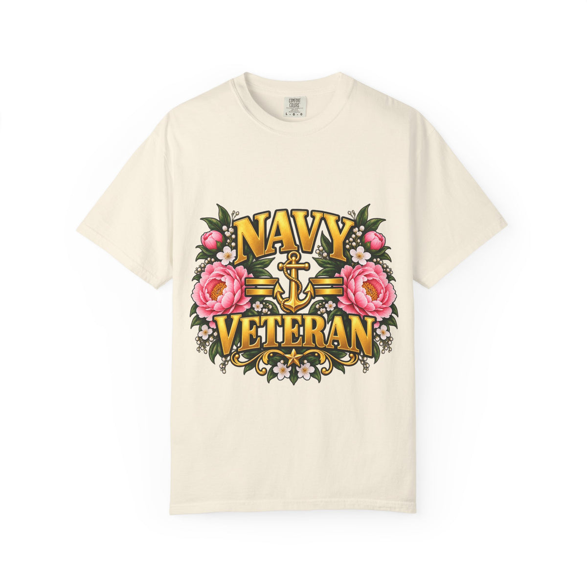 Navy Veteran | Pink Peony Floral Garment-Dyed Tee