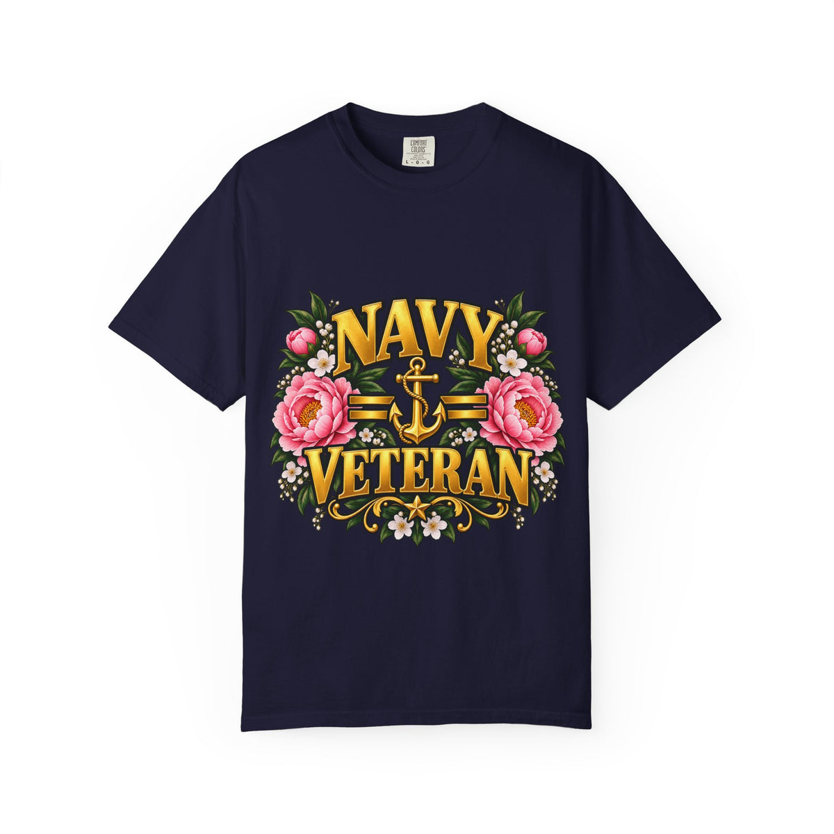 Navy Veteran | Pink Peony Floral Garment-Dyed Tee