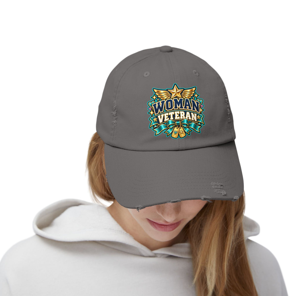 Woman Veteran | Teal Floral Distressed Cap
