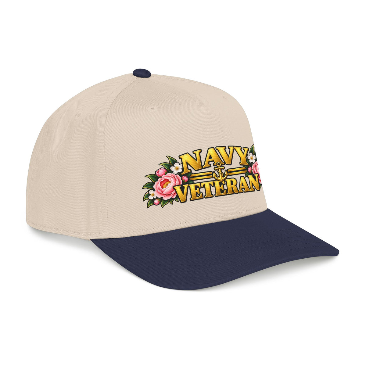 Navy Veteran | Pink Peony Floral Mid-Profile Cap