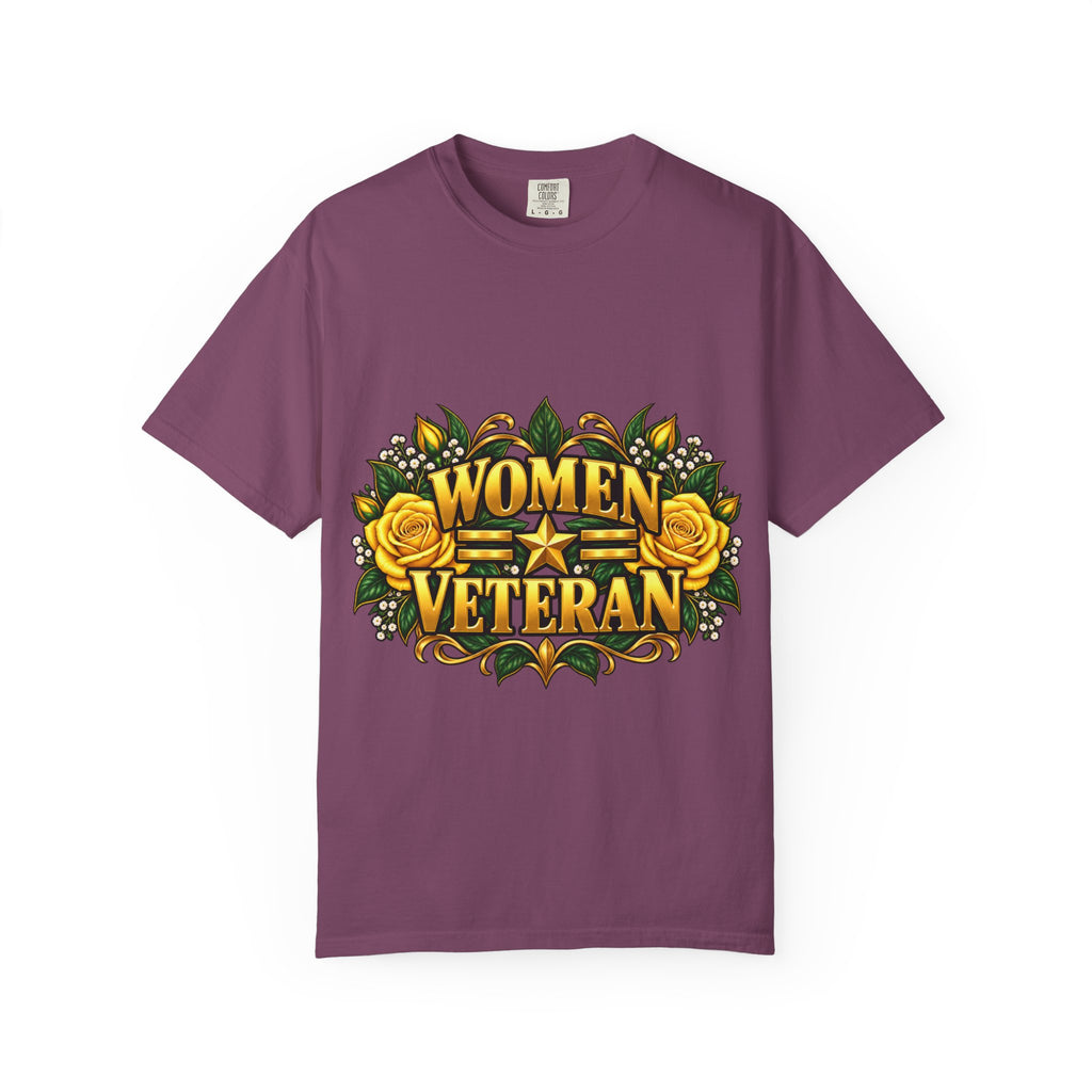 Women Veteran | Yellow Rose Floral Garment-Dyed Tee