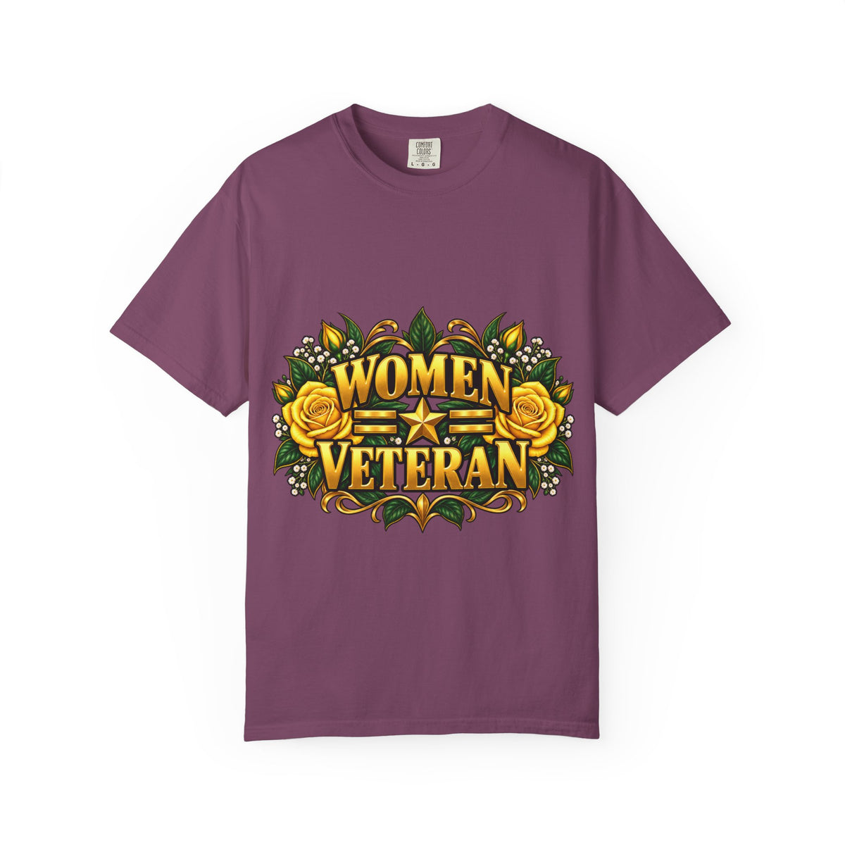 Women Veteran | Yellow Rose Floral Garment-Dyed Tee