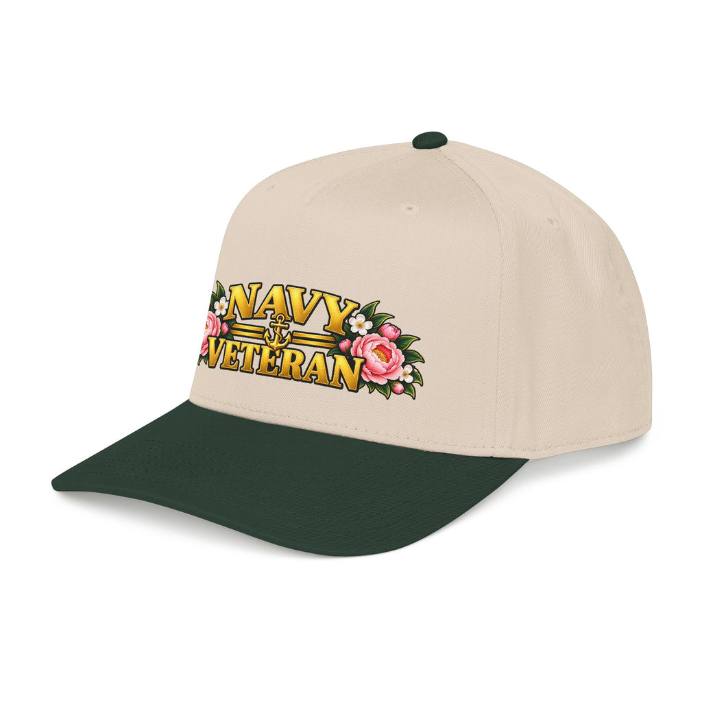 Navy Veteran | Pink Peony Floral Mid-Profile Cap