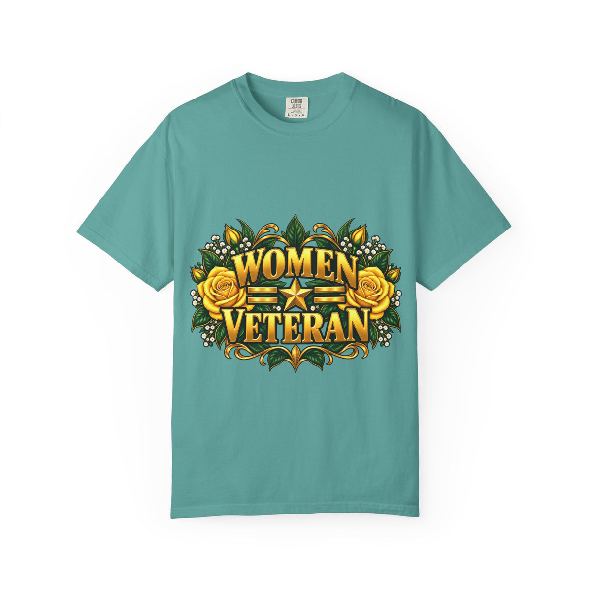 Women Veteran | Yellow Rose Floral Garment-Dyed Tee