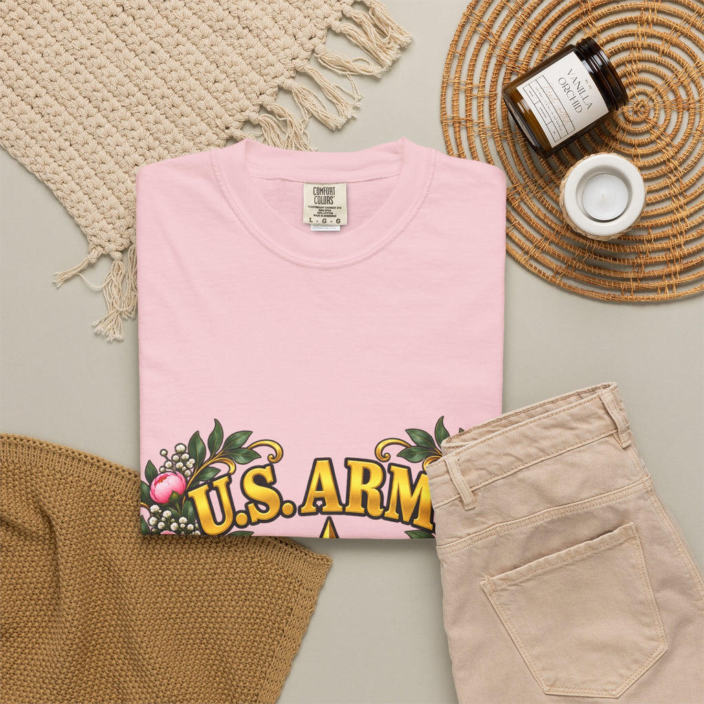 U.S. Army Veteran | Pink Peony Floral Garment-Dyed Tee