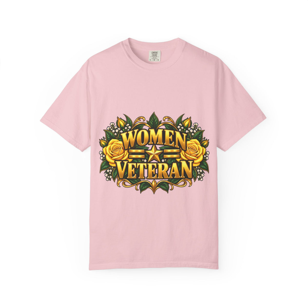 Women Veteran | Yellow Rose Floral Garment-Dyed Tee