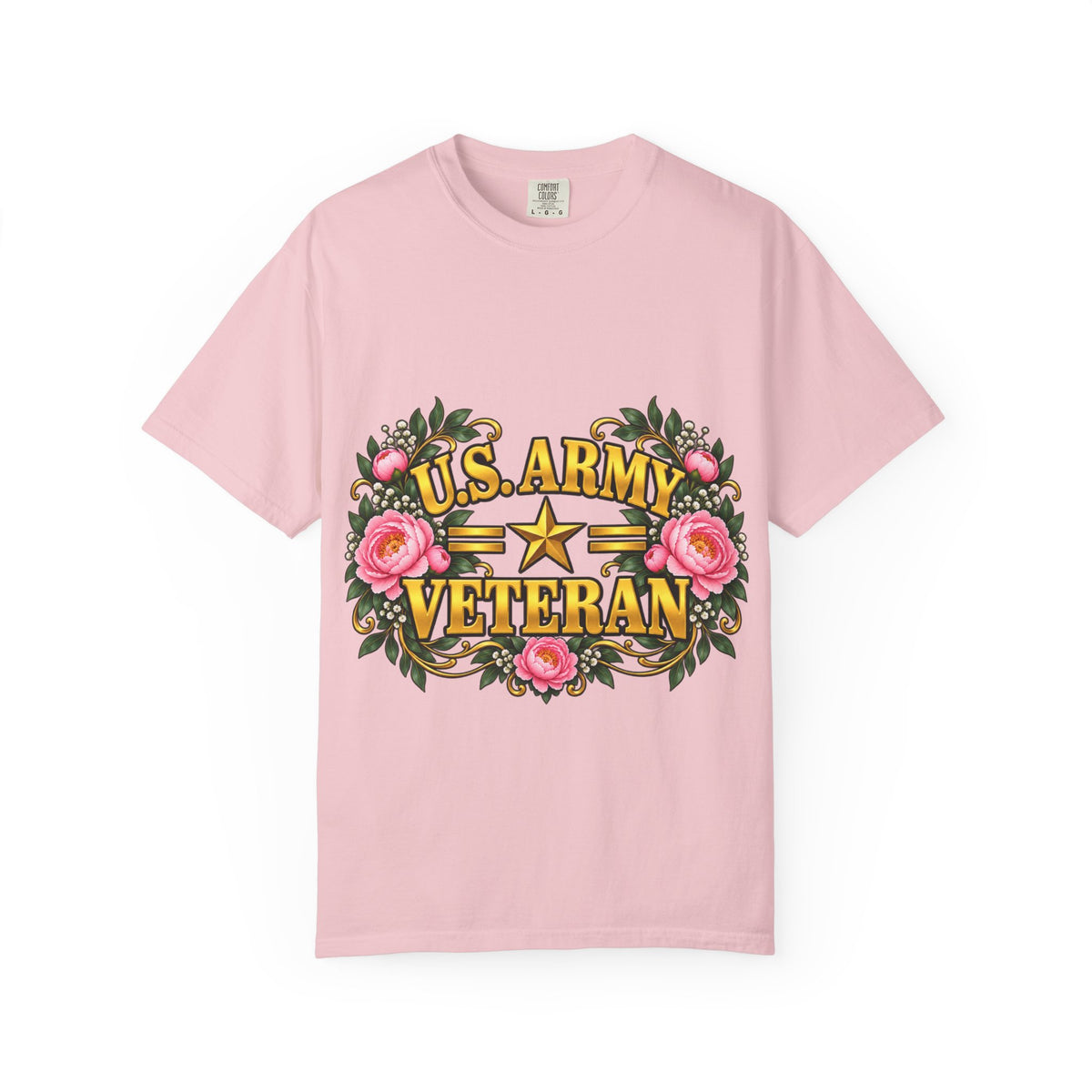 U.S. Army Veteran | Pink Peony Floral Garment-Dyed Tee