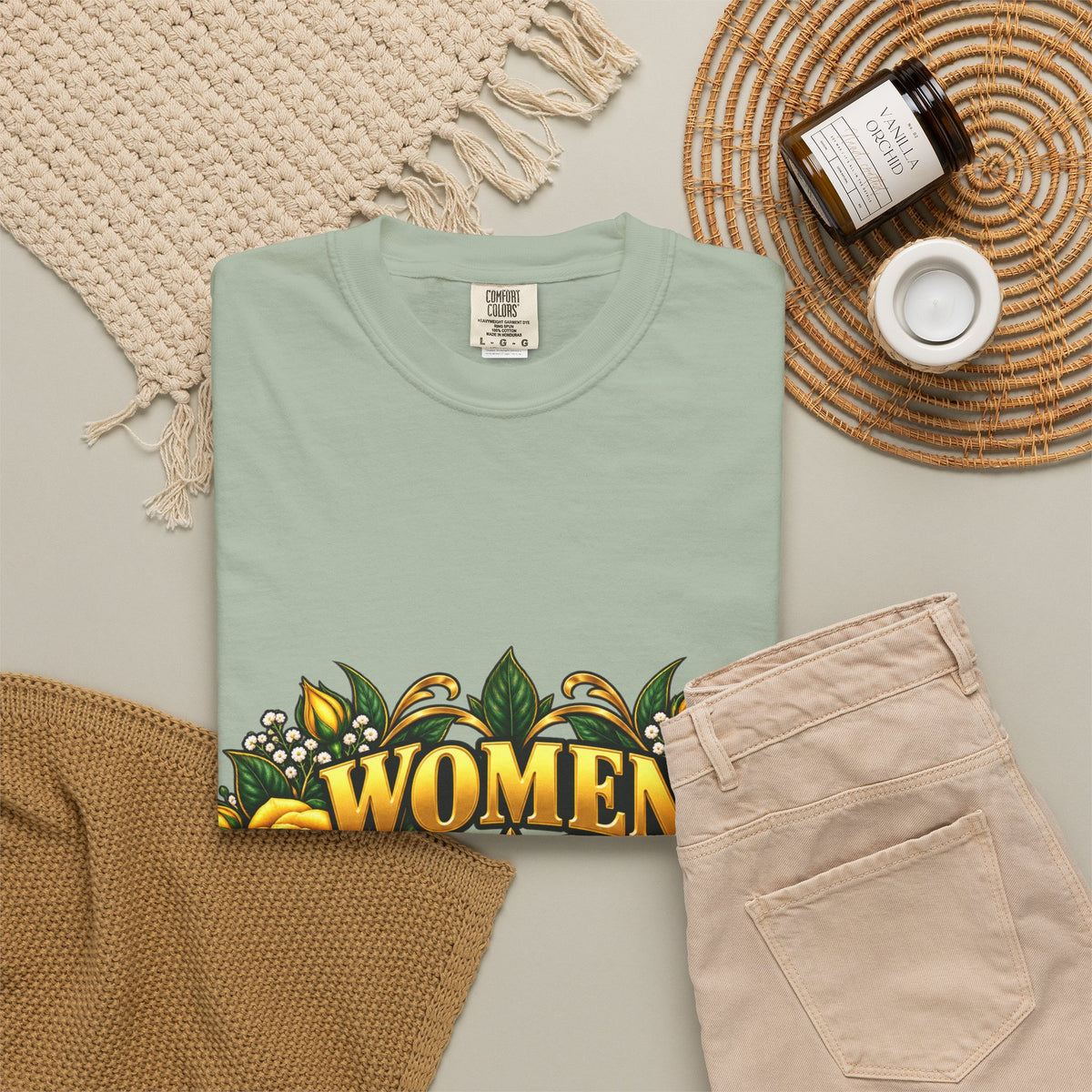 Women Veteran | Yellow Rose Floral Garment-Dyed Tee