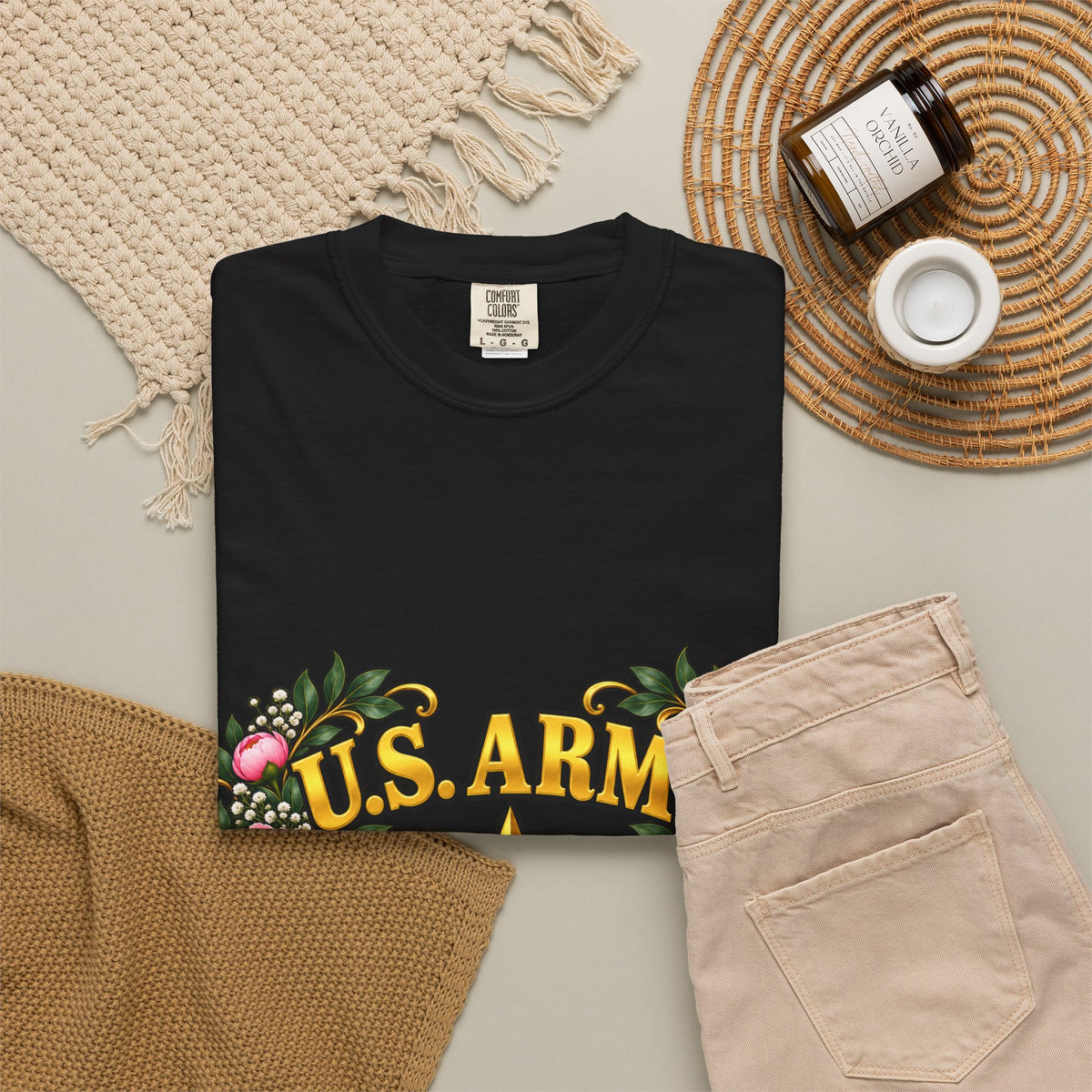 U.S. Army Veteran | Pink Peony Floral Garment-Dyed Tee