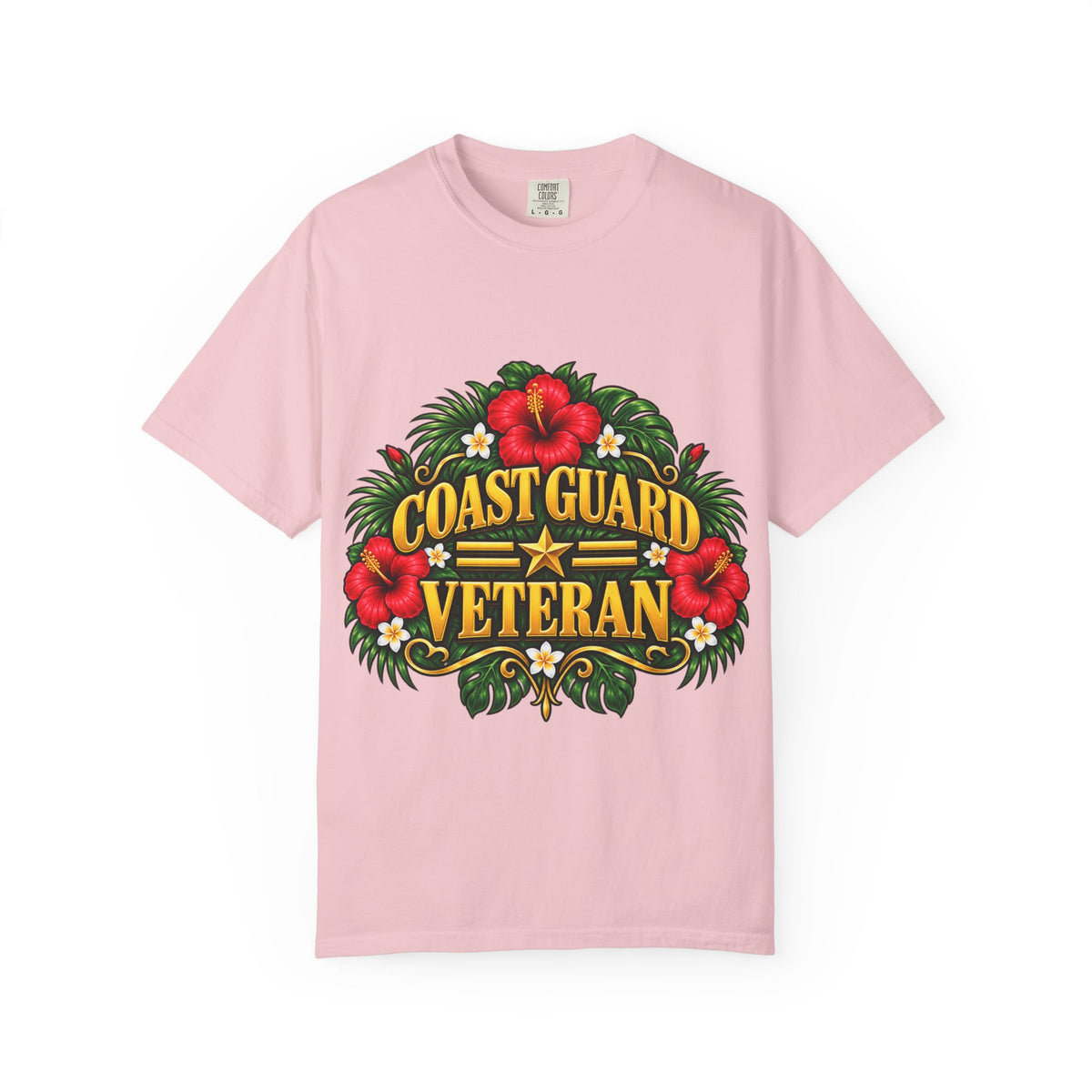 Coast Guard Veteran | Red Hibiscus Floral Garment-Dyed Tee