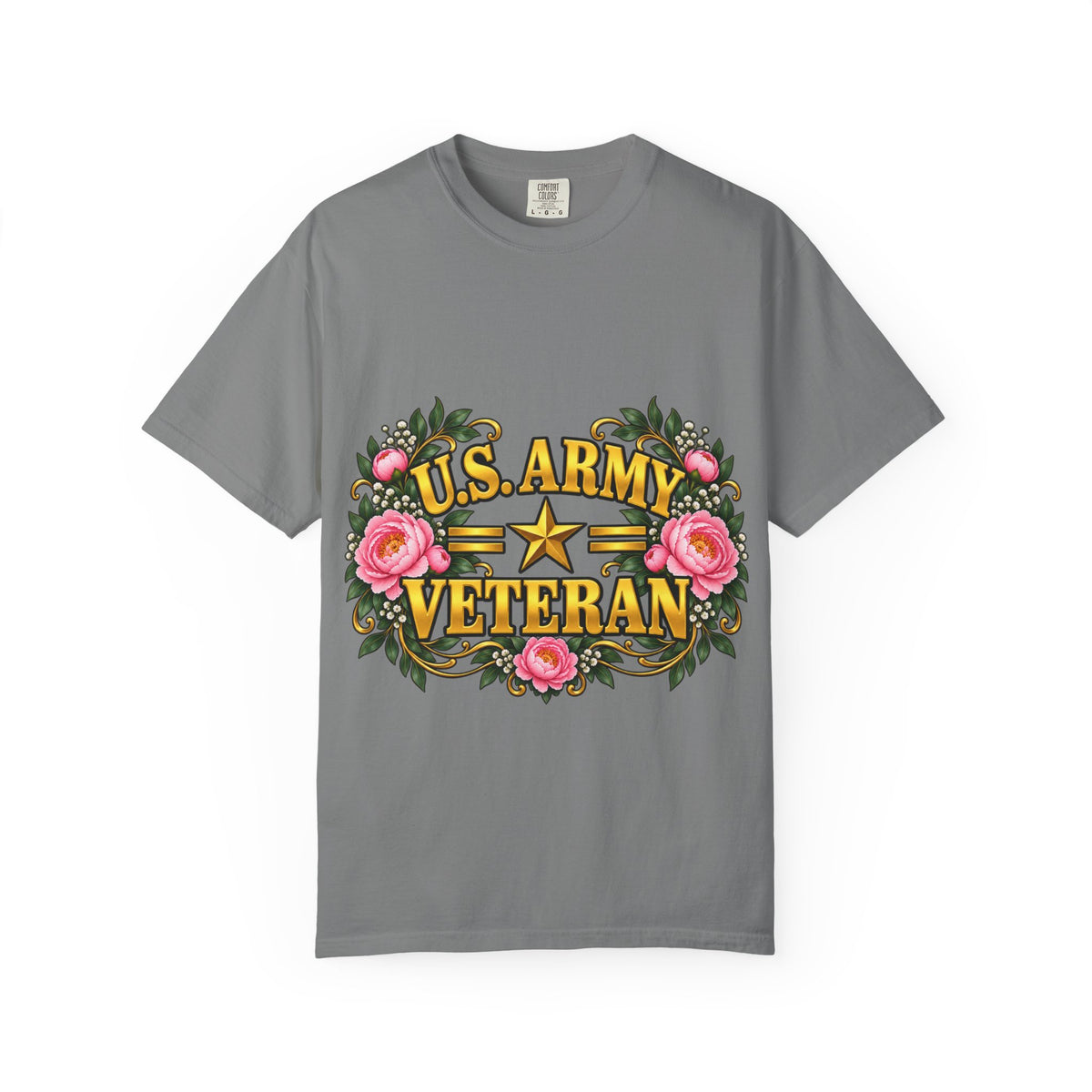 U.S. Army Veteran | Pink Peony Floral Garment-Dyed Tee